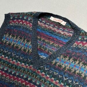 Vintage Esprit Fair Isle Sweater Vest Mens Medium V-Neck Wool Blend Multicolor